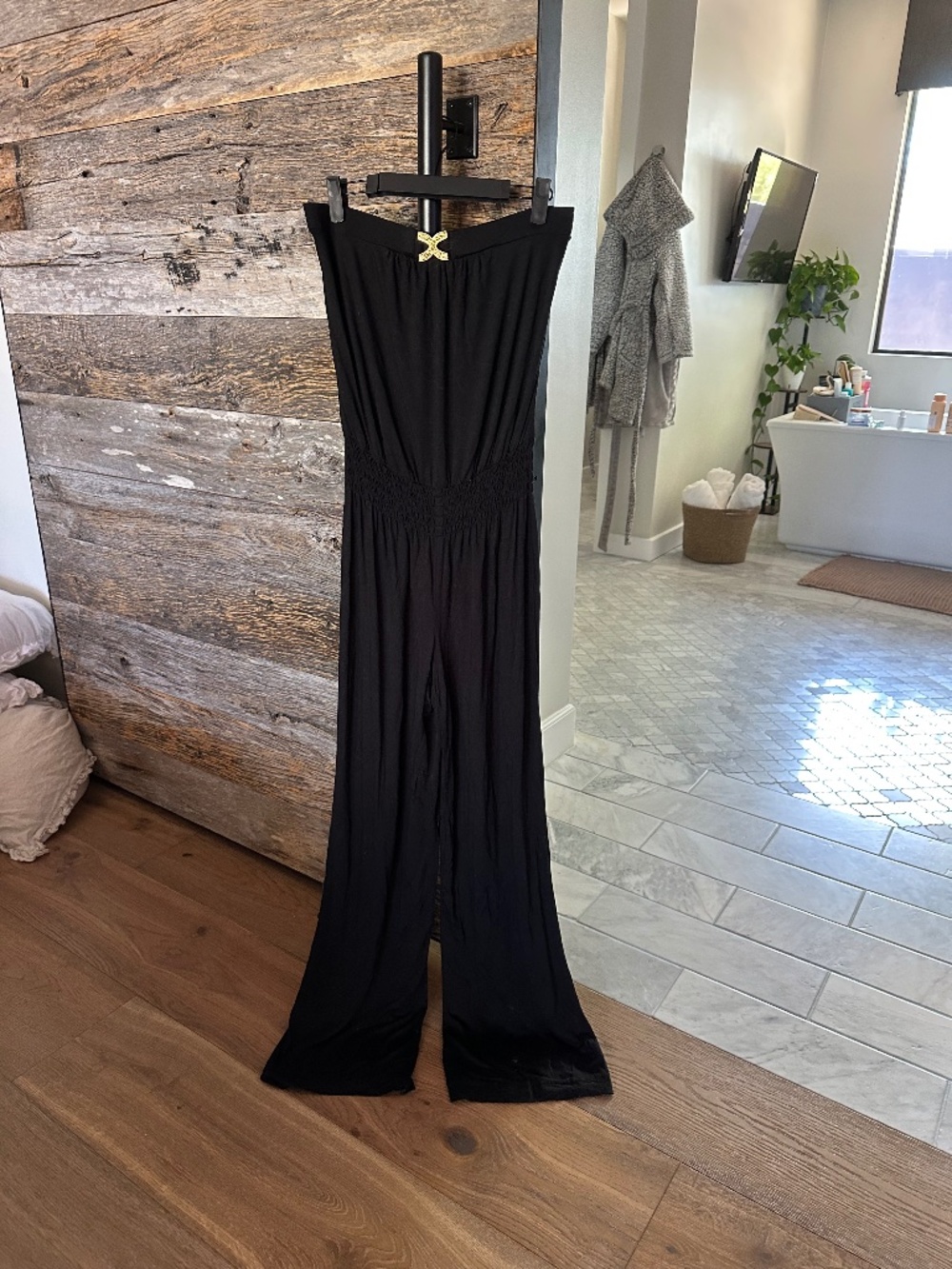 Trina Turk Strapless Wide Leg Jumpsuit Black Elastic Waist Made in USA Size 6 - Picture 2 of 12